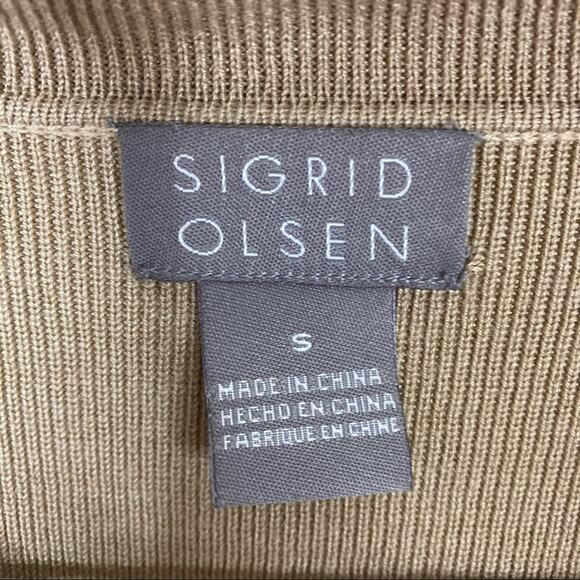 Sigrid Olsen | Y2K Tussa Silk Blend Top Tan Raw Hem Ribbed Knit Womens Small - Picture 4 of 6